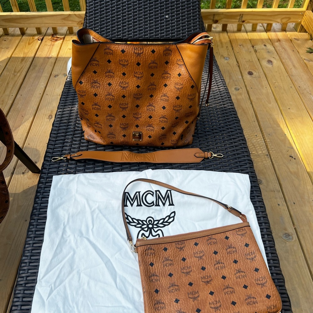 MCM Brown Logo Tote and Crossbody Set
